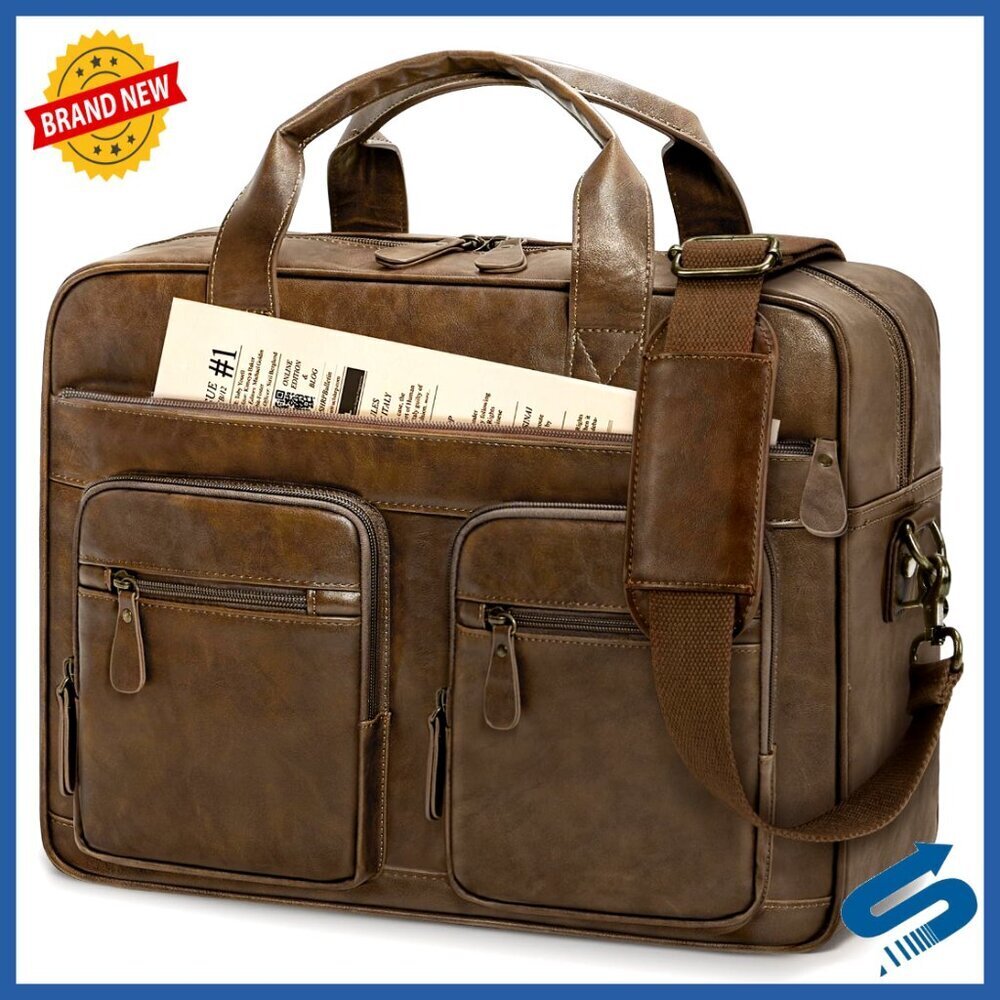 Vintage Messenger Bag PU Vegan Leather Laptop Briefcase Retro Work Travel